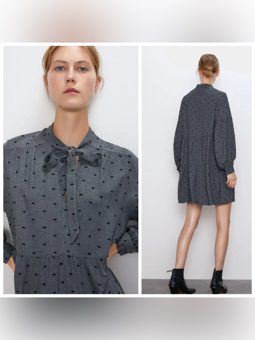 zara whimsigoth grunge polkadot bow tie twee grey babydoll prairiecore dress